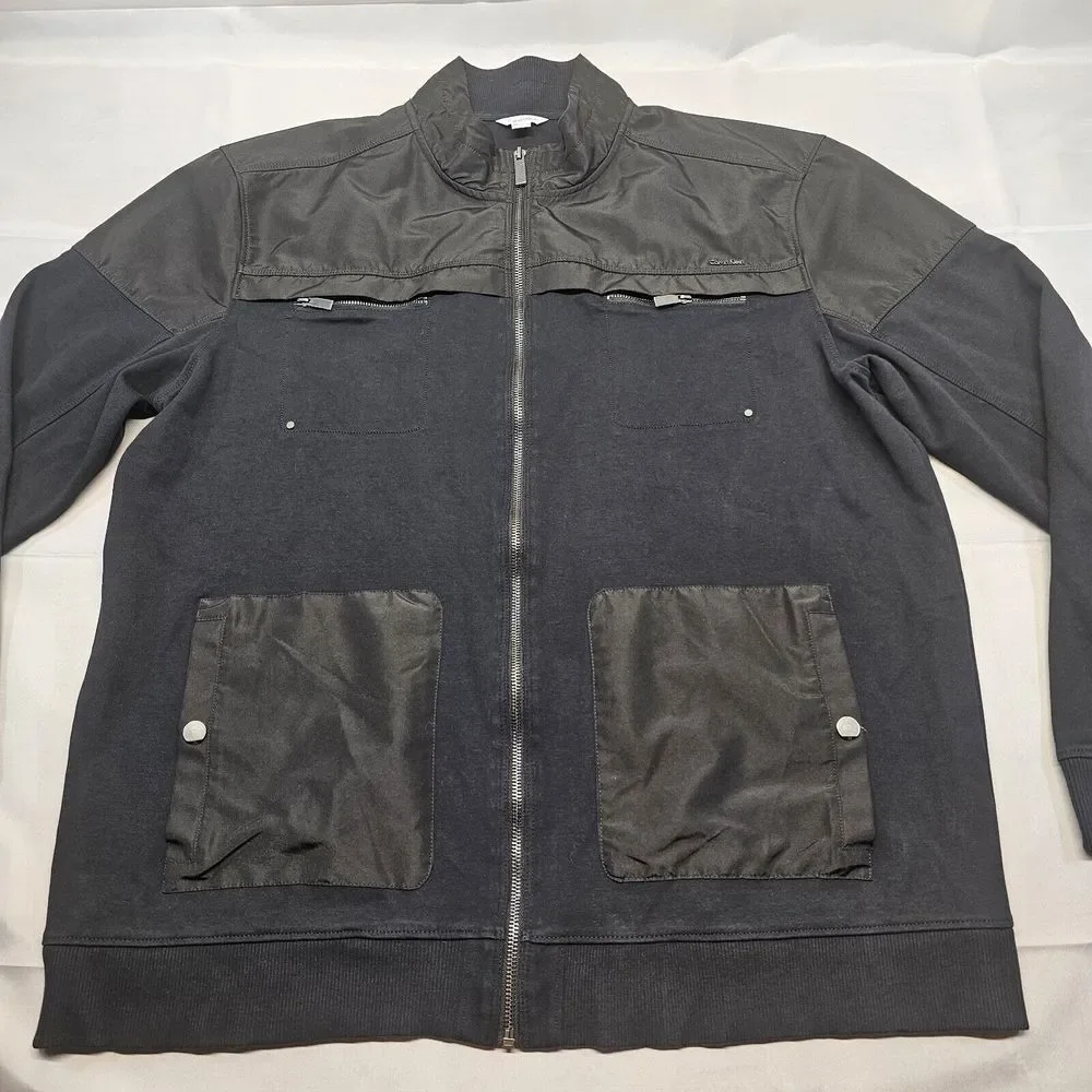 Calvin Klein , Mens Lightweight Matte Bomber Jacket RN# 36543 Black Brown‎ 2XL